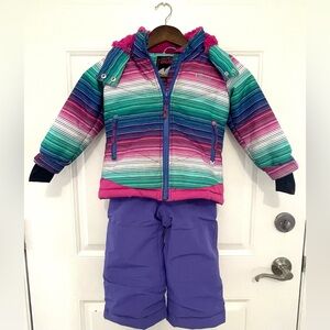 Gusti Colorful Striped Winter Jacket and Purple Snow Pants Set Size 2